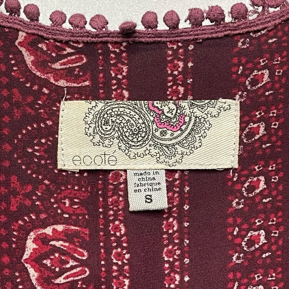 Ecote Urban Outfitters Boho Geometric Tribal Print Kimono Sleeve Burgundy Small - Picture 2 of 8